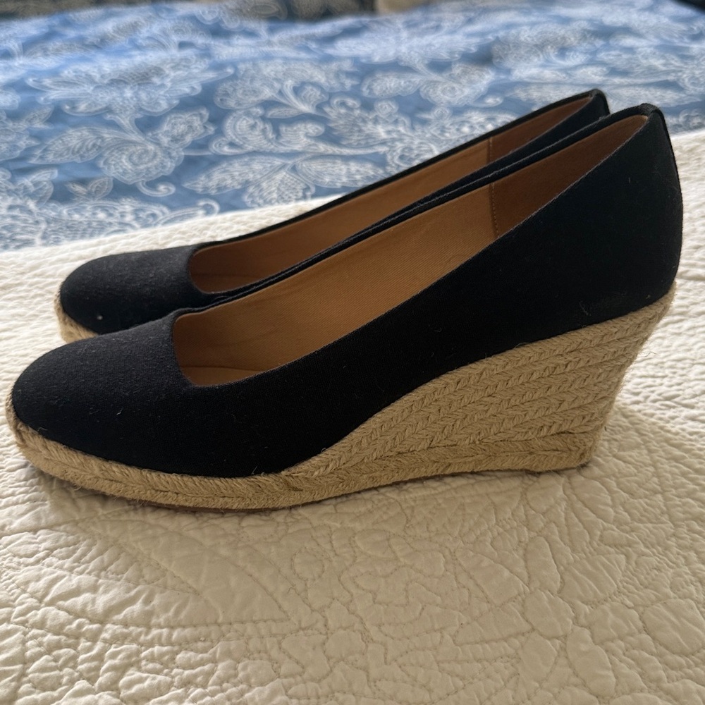 NEW J. Crew Black Wedge Espadrilles Size 9